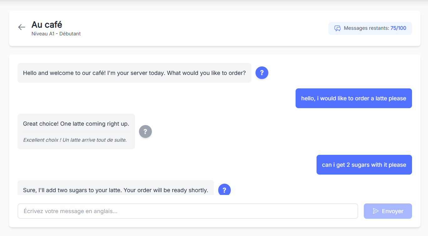 Interface de conversation IA SuperAnglais